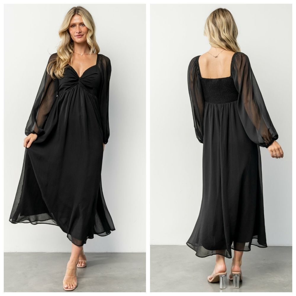 Baltic Born Dione Long Sleeve Black Midi Dress